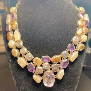 GORGEOUS Necklace of sterling with Amethysts, and gold, gray, and white pearls.